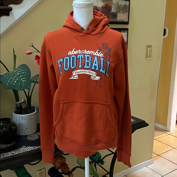 Abercrombie & Fitch Boys Football Pullover Graphic Design Orange Hoodie X Large - Picture 4 of 14